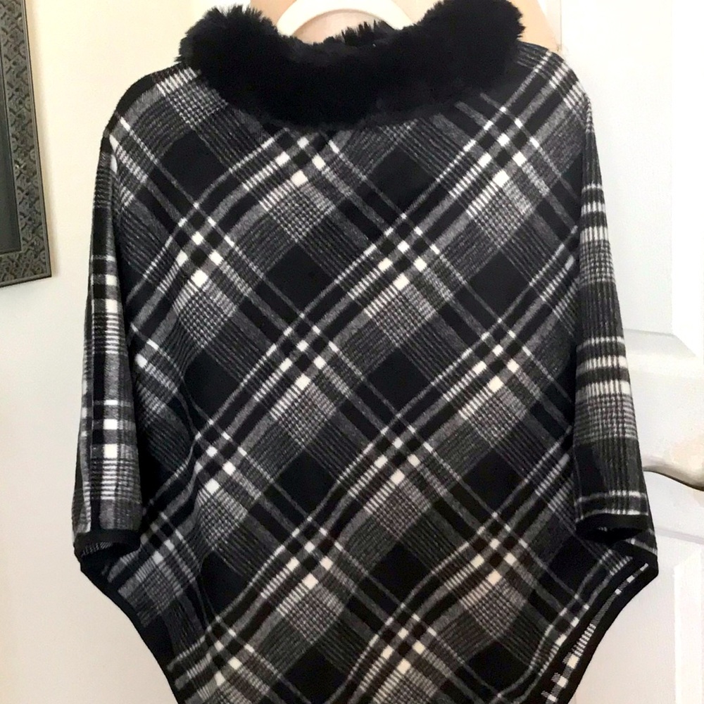 Black and white plaid poncho